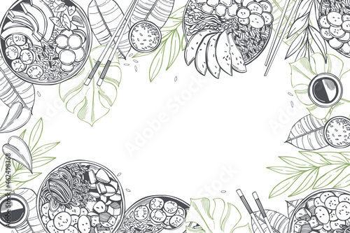 Poke bowls.  Vector background.