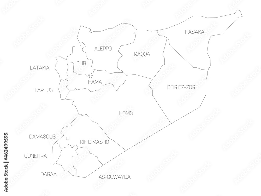 Political map of Syria. Administrative divisions - governorates. Simple flat vector map with labels.
