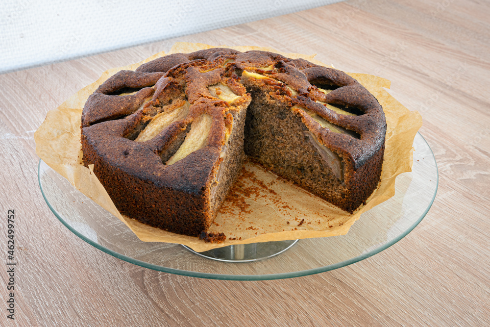 Homemade cake made of pears and ground walnuts Homemade cake made of pears and ground walnuts