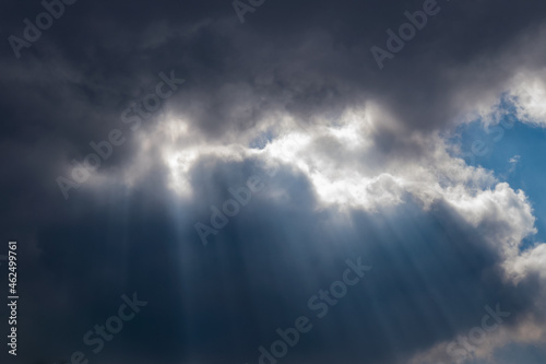 Jacob's Ladder: an optical phenomenon made by sunlight that is scattered by particles in the sky photo