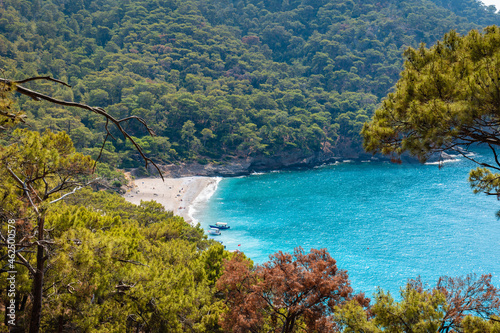 Fototapeta Naklejka Na Ścianę i Meble -  Kabak beach, secluded beach along Mediterranean sea near Fethiye, Turkey, located on the famous Lycian way trekking route