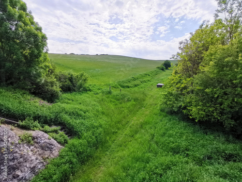 Billede på lærred Hungarian landscape from a meadow with hill