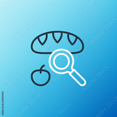 Line Searching for food icon isolated on blue background. Homelessness and poverty concept. Colorful outline concept. Vector