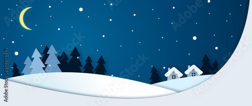 Merry christmas. Winter snowfall paper vector Illustration