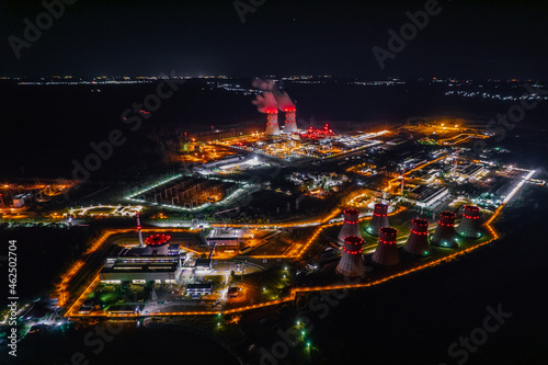 Night view of nuclear power plant.