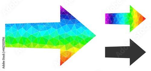 Low-poly arrow right icon with rainbow colorful. Rainbow colorful polygonal arrow right vector designed from randomized colorful triangles.