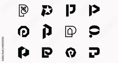 letter P initial modern logo set	
