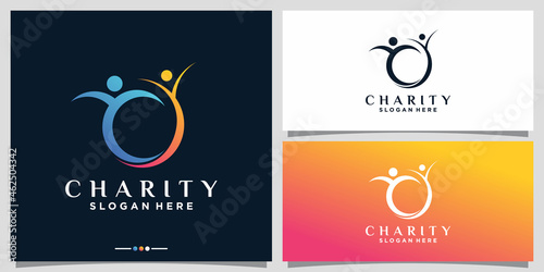 Abstract charity life people logo template with line art style Premium Vector