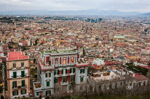 City of Naples downtown, view the castle at the top of the hill