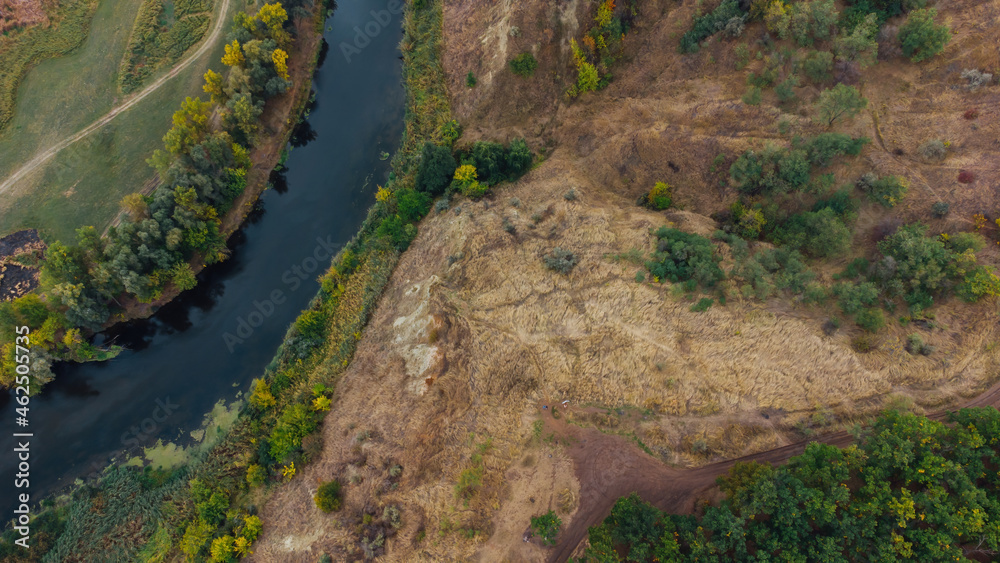 Aerial landscape - wild river in autumn Aerial landscape - wild river in autumn
