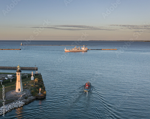 Grain ship arriving at Buffalo Harbor