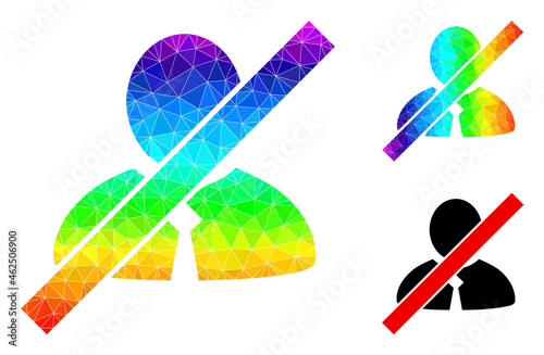 lowpoly blacklisted clerk icon with rainbow vibrant. Rainbow colored polygonal blacklisted clerk vector is designed with scattered vibrant triangles.