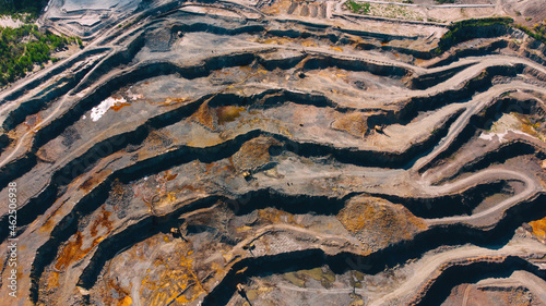 Aerial view of opencast quarry of non-metallic minerals - view from above.