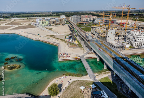 Vienna, Austria: aerial view over the new development area Seestadt (sea city) in the outskirts of Vienna  photo