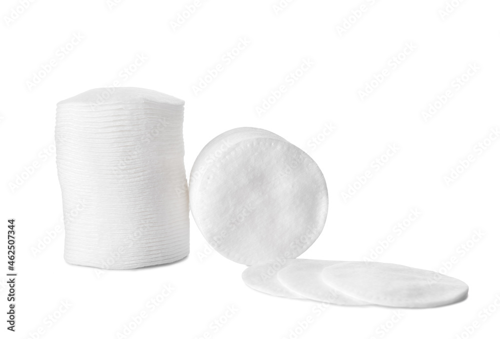 Stacks of clean cotton pads on white background Stacks of clean cotton pads on white background