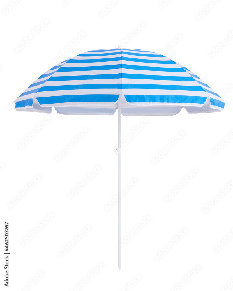 Blue beach umbrella parasol isolated on white background - obrazy, fototapety, plakaty 