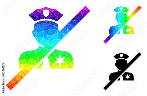 Low-poly blacklisted police icon with spectrum vibrant. Spectral colored polygonal blacklisted police vector is filled with randomized vibrant triangles.