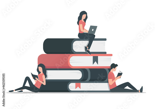 People are reading books. Education concept. Colored flat illustration. Isolated on white background.