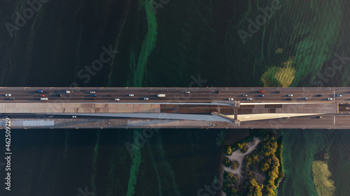 Aerial view of Pivdennyi Southern Bridge across the Dnieper in Kiev, Ukraine. photo