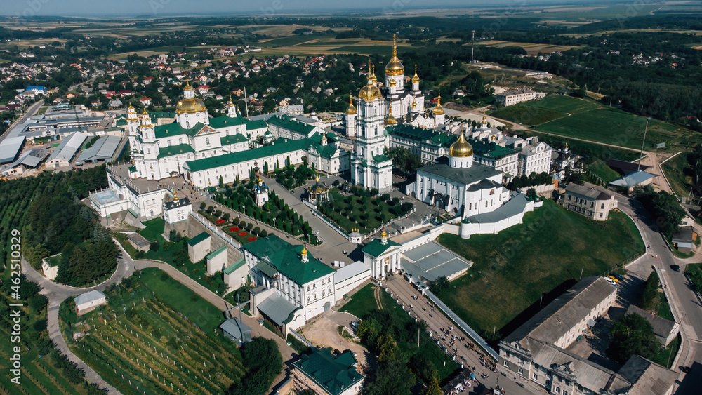 Fototapeta premium Aerial view - Holy Dormition Pochayiv Lavra, Pochayiv, Ukraine