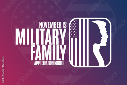 November is Military Family Appreciation Month. Holiday concept. Template for background, banner, card, poster with text inscription. Vector EPS10 illustration.