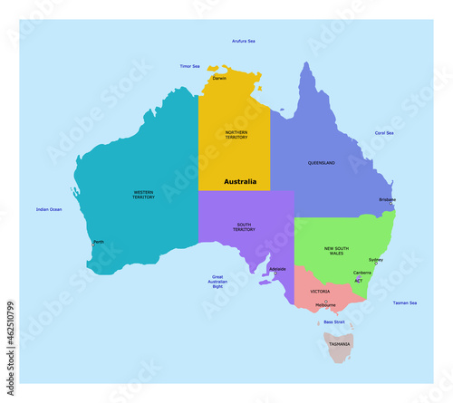 Vector Australia political map illustration. An isolated illustration of Australia political map.