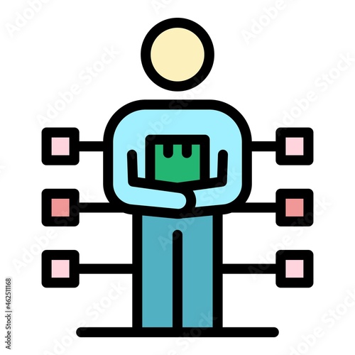 Multitasking man icon. Outline multitasking man vector icon color flat isolated