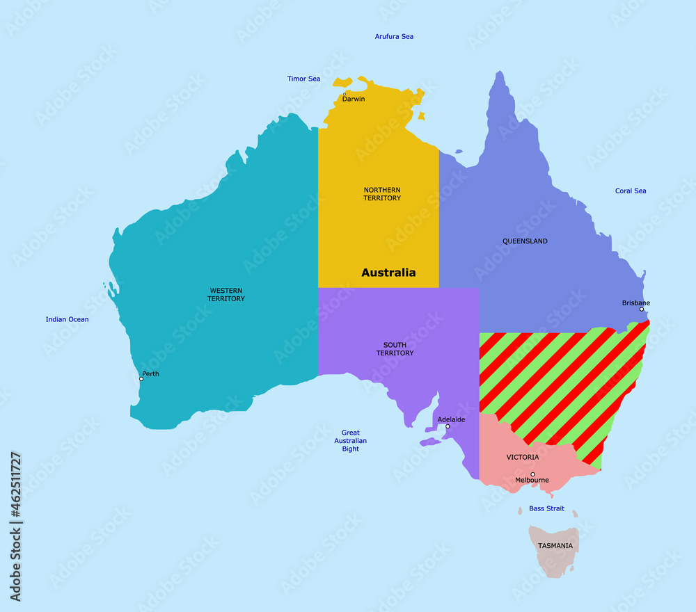 Vector New South Wales on Australia map illustration, red highlighted ...