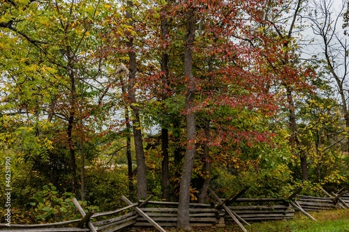 Fence line and Autumn Colors, Gettysburg National Military Park, Pennsylvania, USA