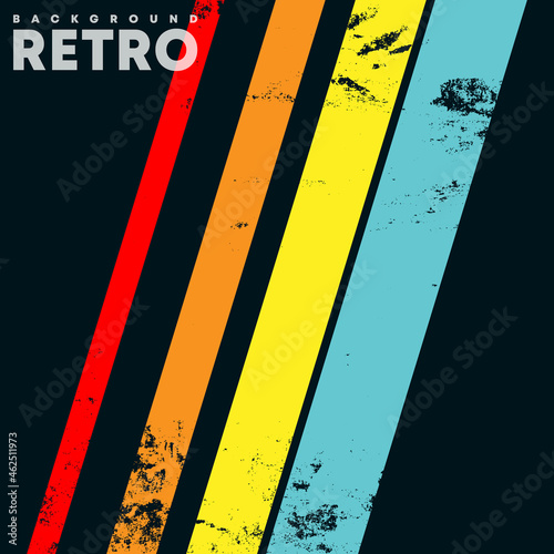 Retro design background with vintage grunge texture and colored stripes. Vector illustration
