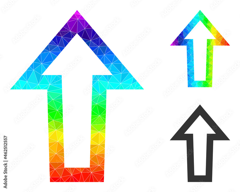 Low-poly arrow up icon with spectrum gradient. Spectrum colorful polygonal arrow up vector designed of scattered bright triangles. Flat geometric lowpoly illustration designed by arrow up pictogram. Low-poly arrow up icon with spectrum gradient. Spectrum colorful polygonal arrow up vector designed of scattered bright triangles. Flat geometric lowpoly illustration designed by arrow up pictogram.