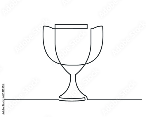 Continuous line drawing of award trophy for the champions. Vector illustration
