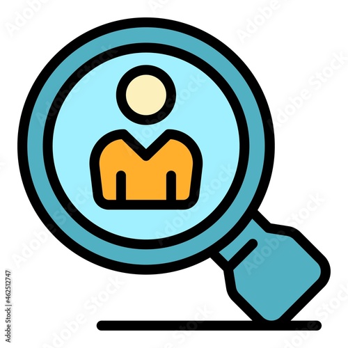 Client and magnifier icon. Outline client and magnifier vector icon color flat isolated