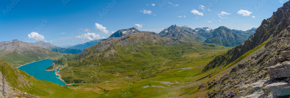 not far from the Fort de la Turra, a superb view over the Mont Cenis lake and the massif of the same name