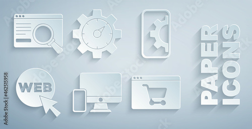 Set Monitor and mobile, Web development, graphic design, Online shopping screen, Website statistic and UI UX icon. Vector