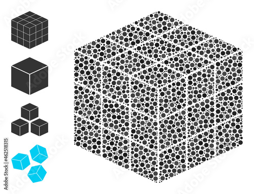 Circle combination 3x3x3 cube. Vector collage is based on 3x3x3 cube icon, and organized of random circle items. Vector icon of 3x3x3 cube formed of random circle items.