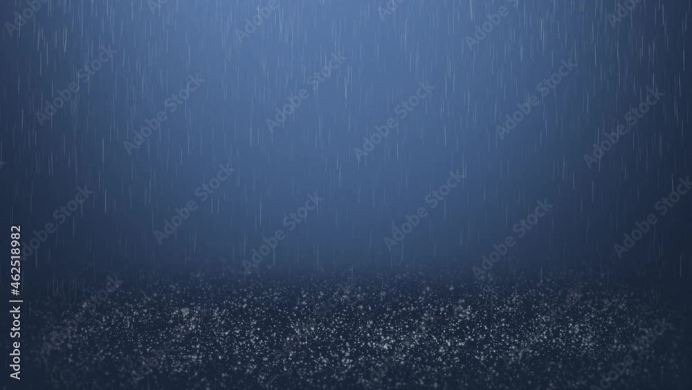 Heavy torrential rain hits ground.  Rain falling background water splash. Climate change, weather forecast or storm concept. Night scene of the rainy season. 3d animation in 4k.