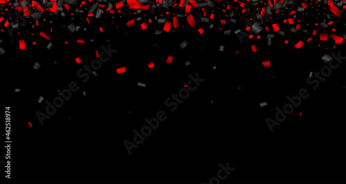 Black and red confetti empty banner background.