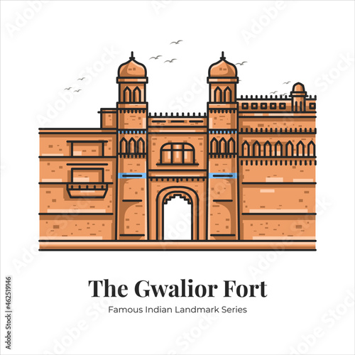 The Gwalior Fort Indian Famous Iconic Landmark Cartoon Line Art Illustration photo