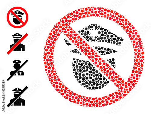 Circle combination forbid police cop. Vector collage is based on forbid police cop symbol, and done of randomized round elements. Vector icon of forbid police cop combined of randomized round items.