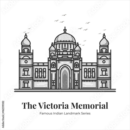 Victoria Memorial Indian Famous Iconic Landmark Cartoon Line Art Illustration