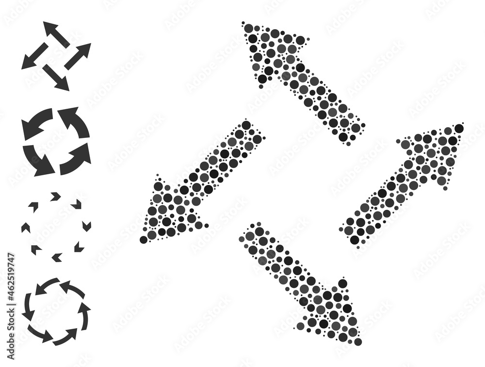 Circle collage centrifugal arrows. Vector collage is based on centrifugal arrows icon, and done from randomized round elements. Circle collage centrifugal arrows. Vector collage is based on centrifugal arrows icon, and done from randomized round elements.