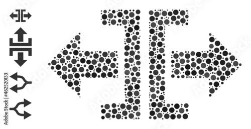 Circle mosaic divide horizontal direction. Vector collage is based on divide horizontal direction icon, and designed of randomized circle elements.