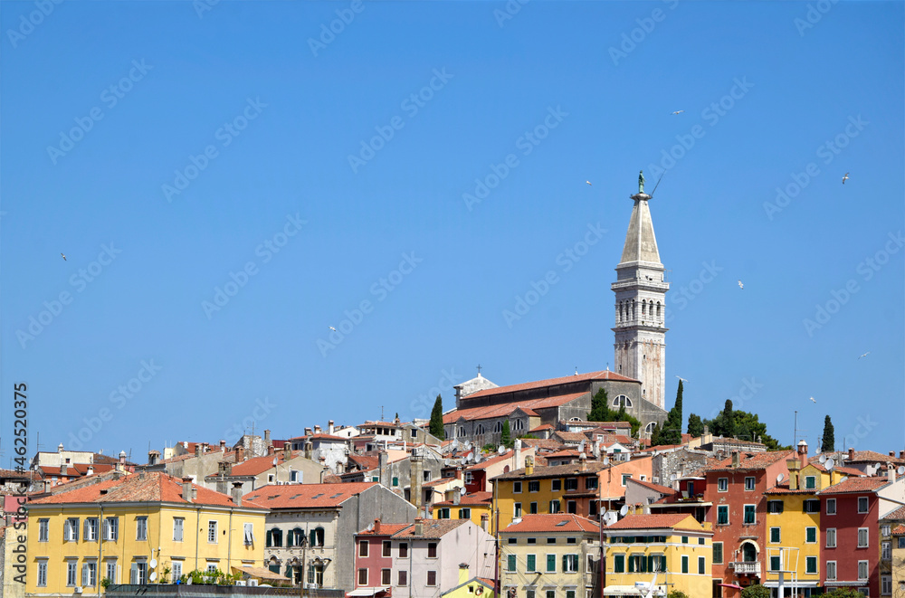 Old town of Rovinj and the cathedral of St. Euphemia. View of old town of Rovinj, Istria, Croatia