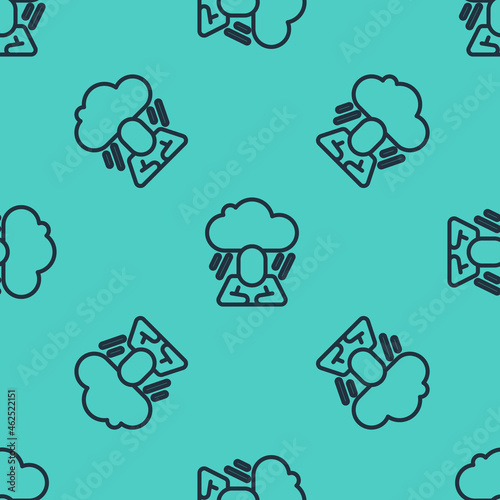 Black line Depression and frustration icon isolated seamless pattern on green background. Man in depressive state of mind. Mental health problems. Vector