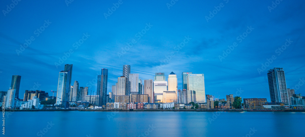 Canary Wharf, financial hub in London at sunrise