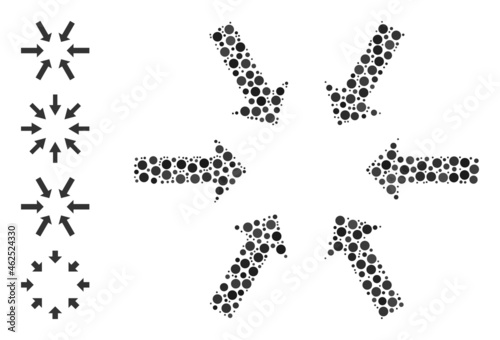 Round dot mosaic compact arrows. Vector mosaic is based on compact arrows icon, and done from random round items. Vector icon of compact arrows formed of irregular round items.