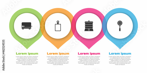 Set Toaster, Cutting board, Slow cooker and Spatula. Business infographic template. Vector