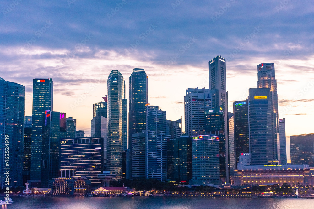 SINGAPORE, 3 OCTOBER 2019: Skyline of the business district at sunset