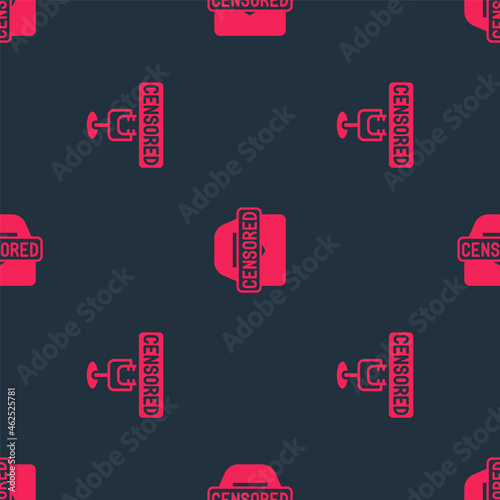 Set Censored stamp and on seamless pattern. Vector